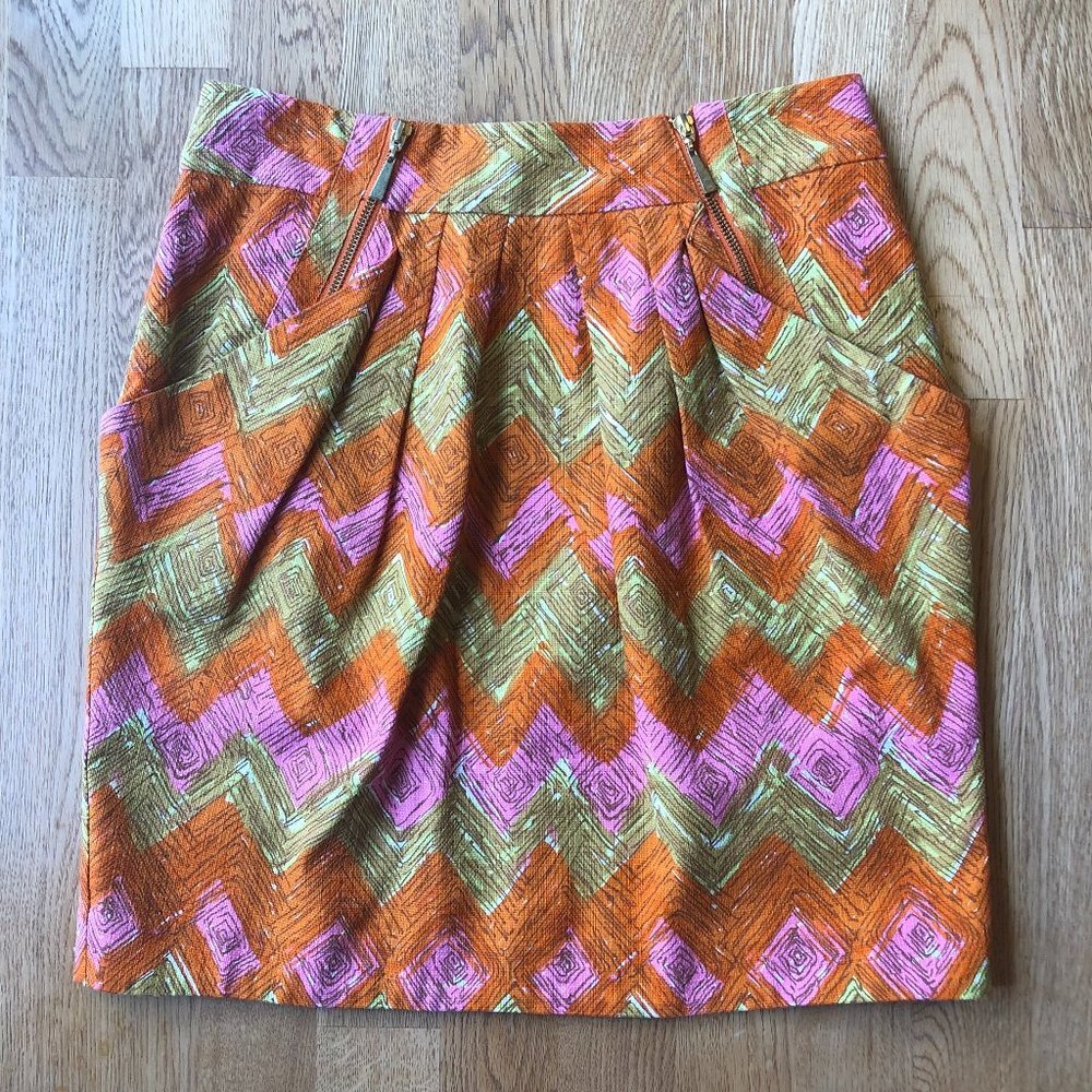 Beth Bowley Ikat Pattern Skirt Pink Orange Size 4 - Picture 2 of 12
